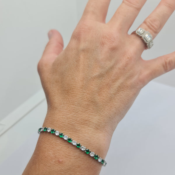 STEEL TENNIS BRACELET WITH WHITE AND GREEN ZIRCONIA MM 3.00 SLIDING CLOSURE