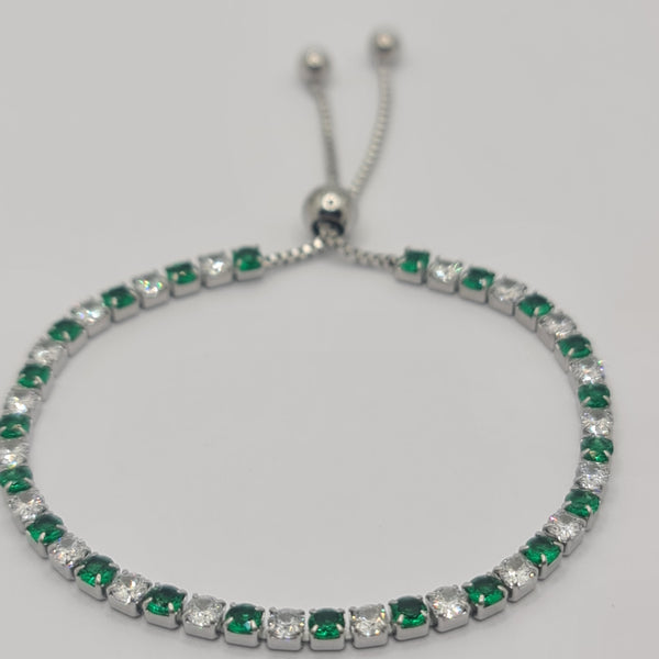 STEEL TENNIS BRACELET WITH WHITE AND GREEN ZIRCONIA MM 3.00 SLIDING CLOSURE