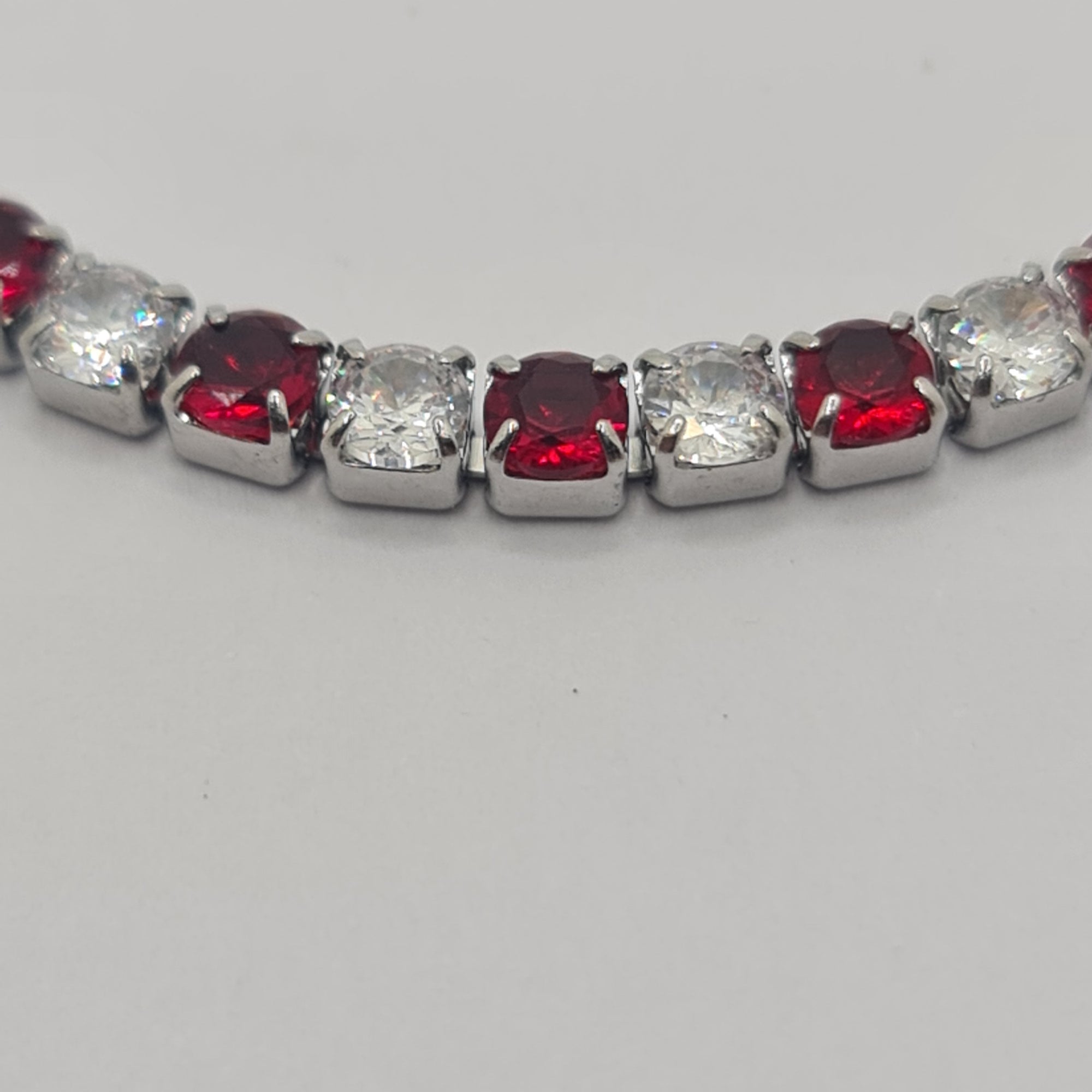 STEEL TENNIS BRACELET WITH WHITE AND RED ZIRCONS MM 3.00 SLIDING CLOSURE