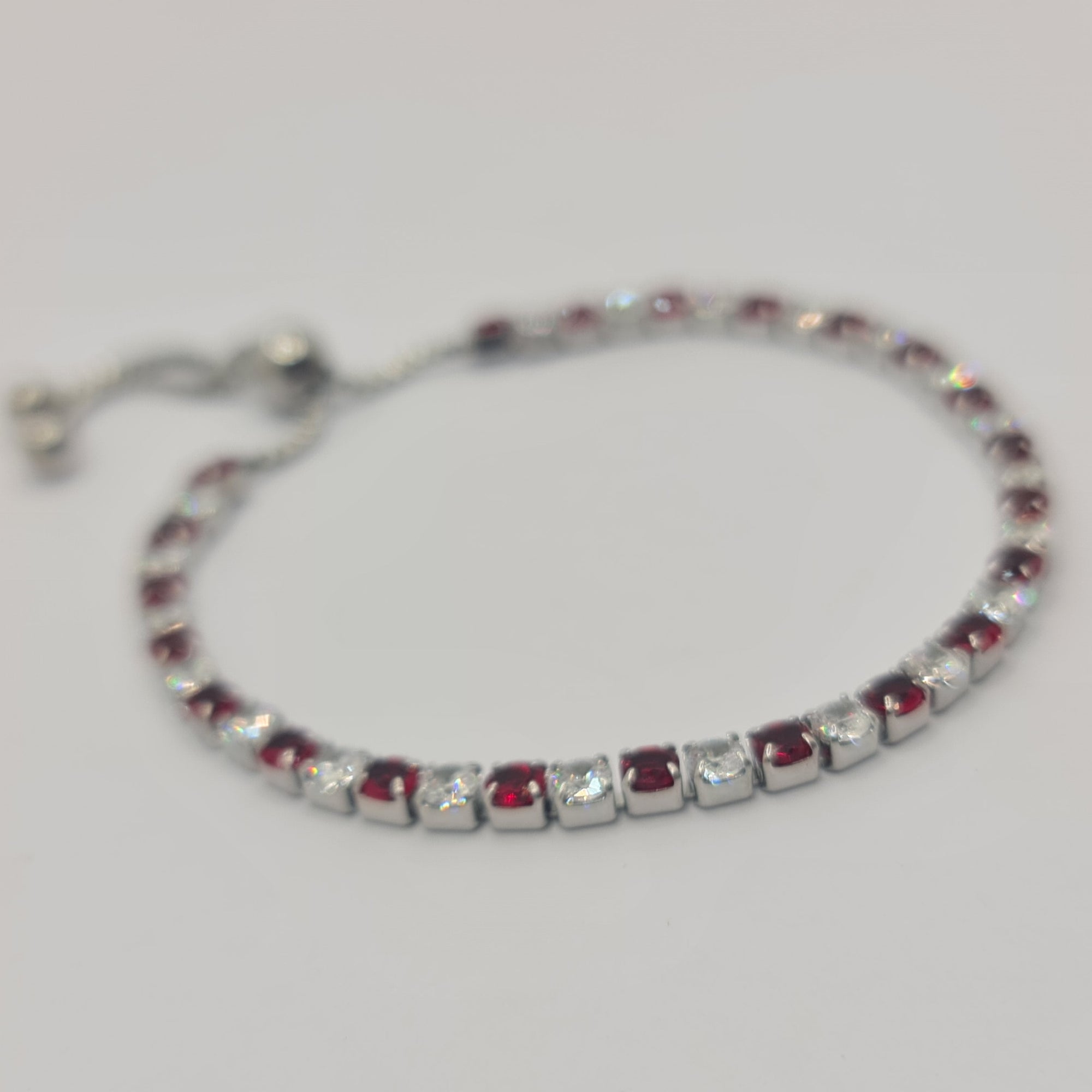 STEEL TENNIS BRACELET WITH WHITE AND RED ZIRCONS MM 3.00 SLIDING CLOSURE