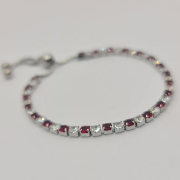 STEEL TENNIS BRACELET WITH WHITE AND RED ZIRCONS MM 3.00 SLIDING CLOSURE