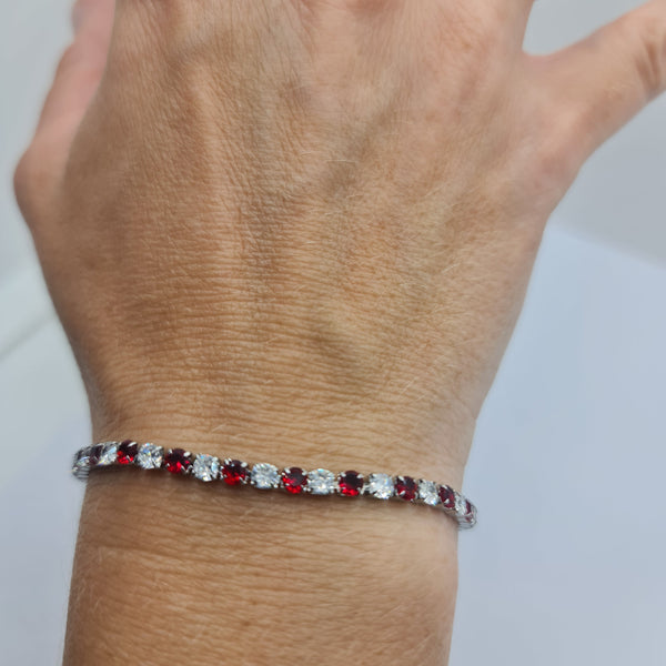 STEEL TENNIS BRACELET WITH WHITE AND RED ZIRCONS MM 3.00 SLIDING CLOSURE
