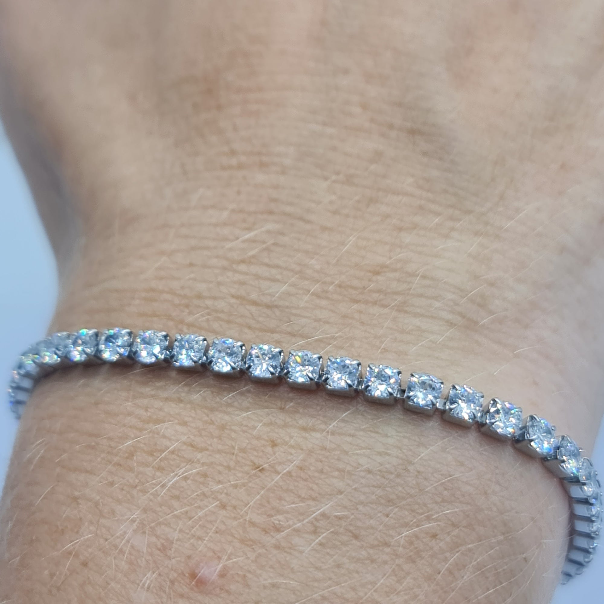 BRACCIALE ACCIAIO TENNIS E ZIRCONI BIANCHI MM 3,00 CHIUSURA A SCORRERE