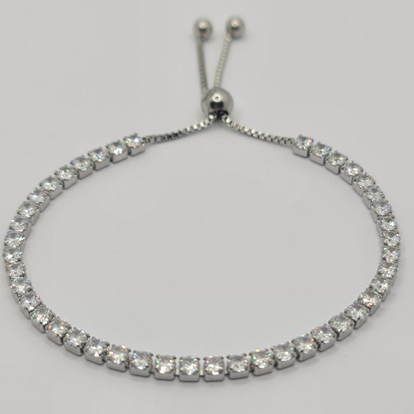 BRACCIALE ACCIAIO TENNIS E ZIRCONI BIANCHI MM 3,00 CHIUSURA A SCORRERE