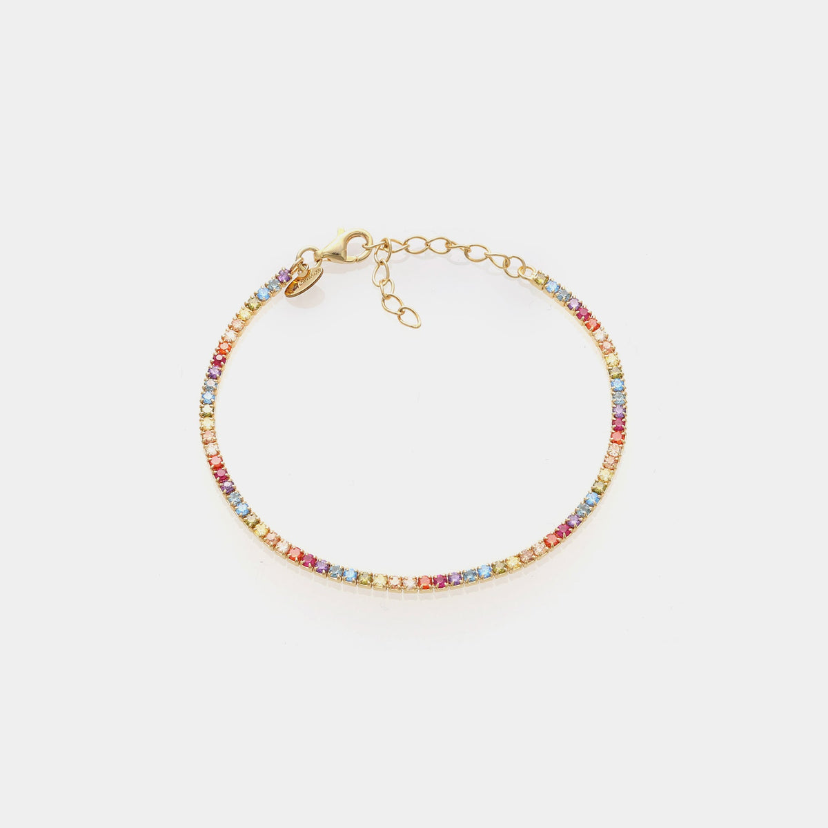 Gold-plated silver tennis bracelet with multicolor rainbow zirconia mm 2.0