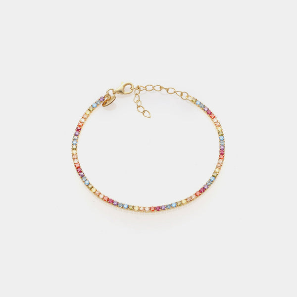 Gold-plated silver tennis bracelet with multicolor rainbow zirconia mm 2.0