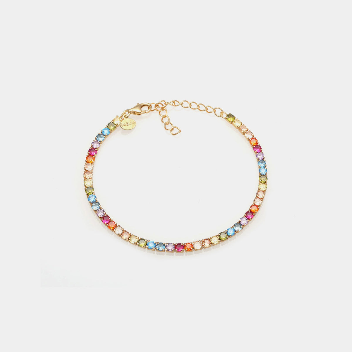 Gold-plated silver tennis bracelet with multicolor rainbow zirconia mm 3.0