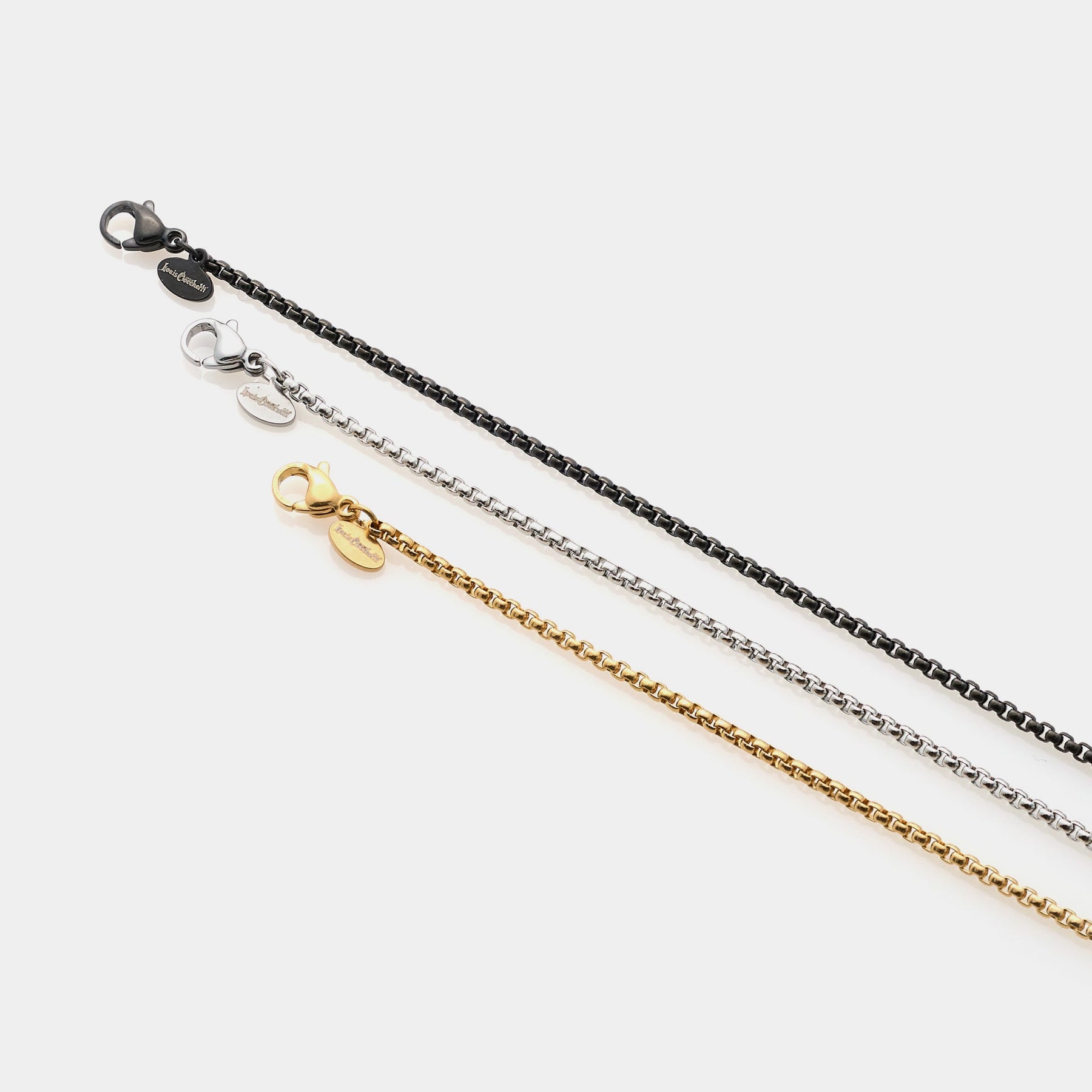 Rounded Venetian link steel bracelet, fine section 2 mm, length 18 cm + 3 extension
