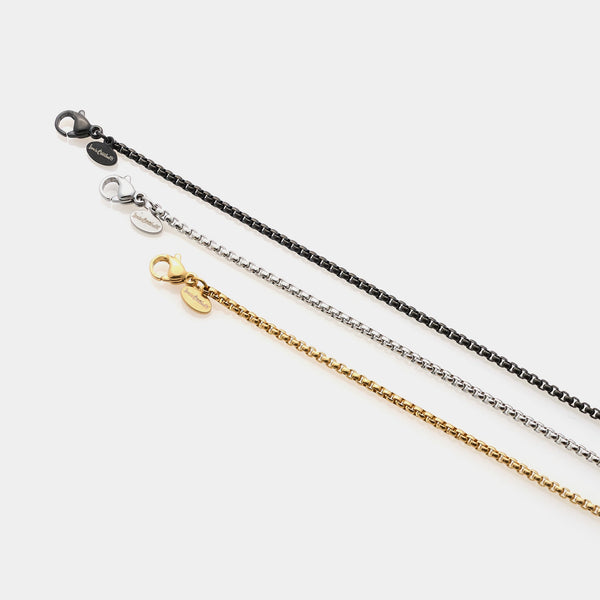 Rounded Venetian link steel bracelet, fine section 2 mm, length 18 cm + 3 extension
