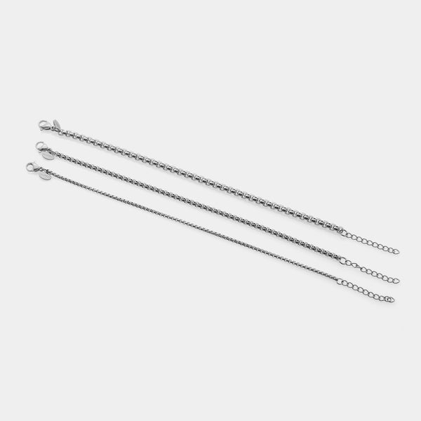 Bracelet in steel with rounded Venetian link, fine section 2 mm, length 18 cm + 3 cm extension