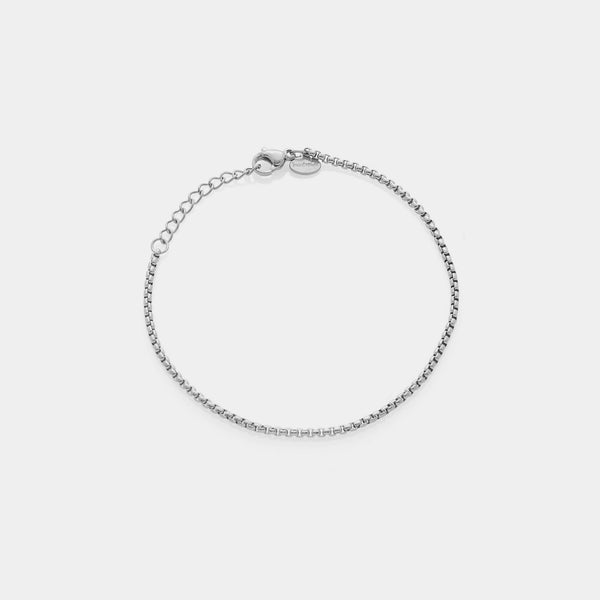 Rounded Venetian link steel bracelet, fine section 2 mm, length 18 cm + 3 extension
