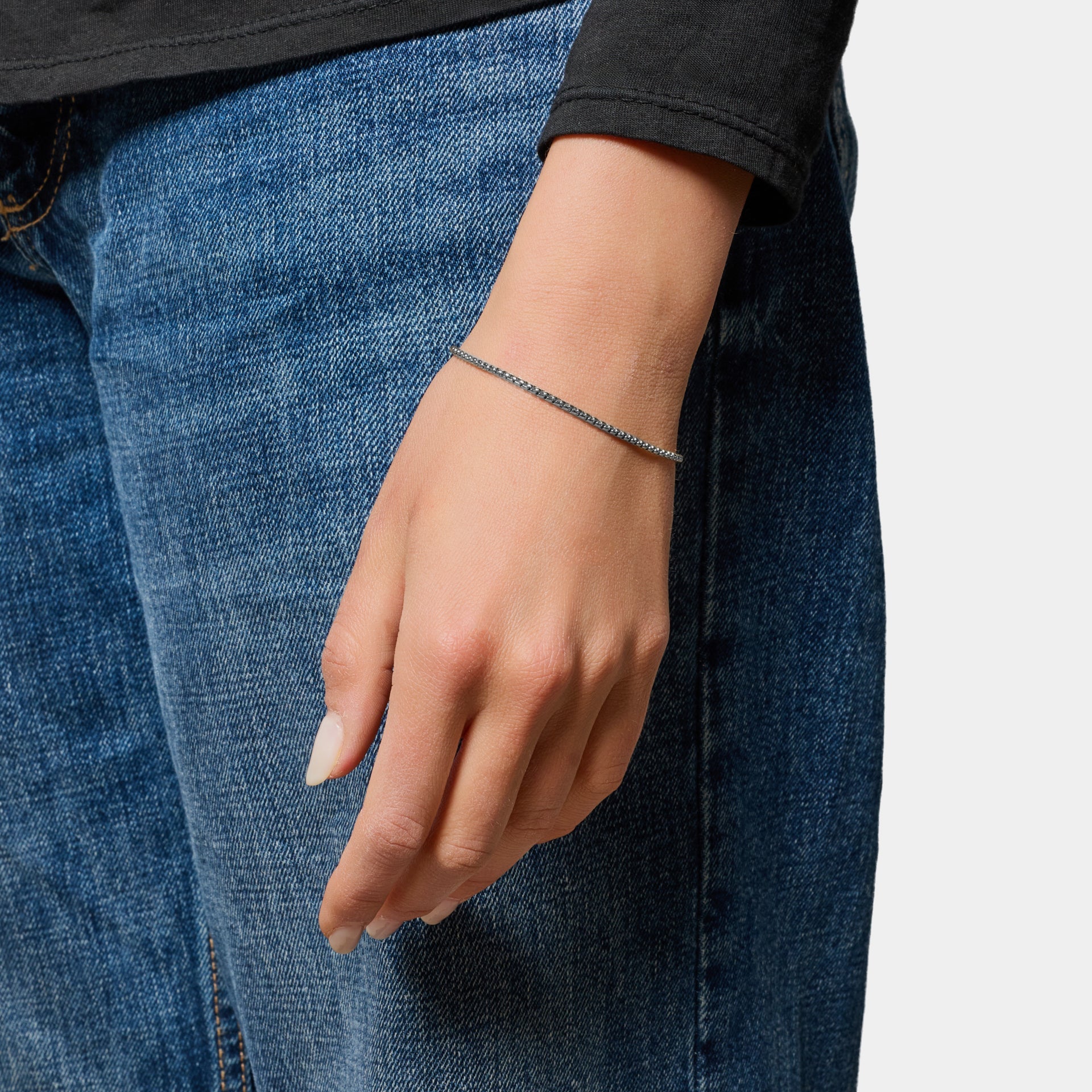 Rounded Venetian link steel bracelet, fine section 2 mm, length 18 cm + 3 extension