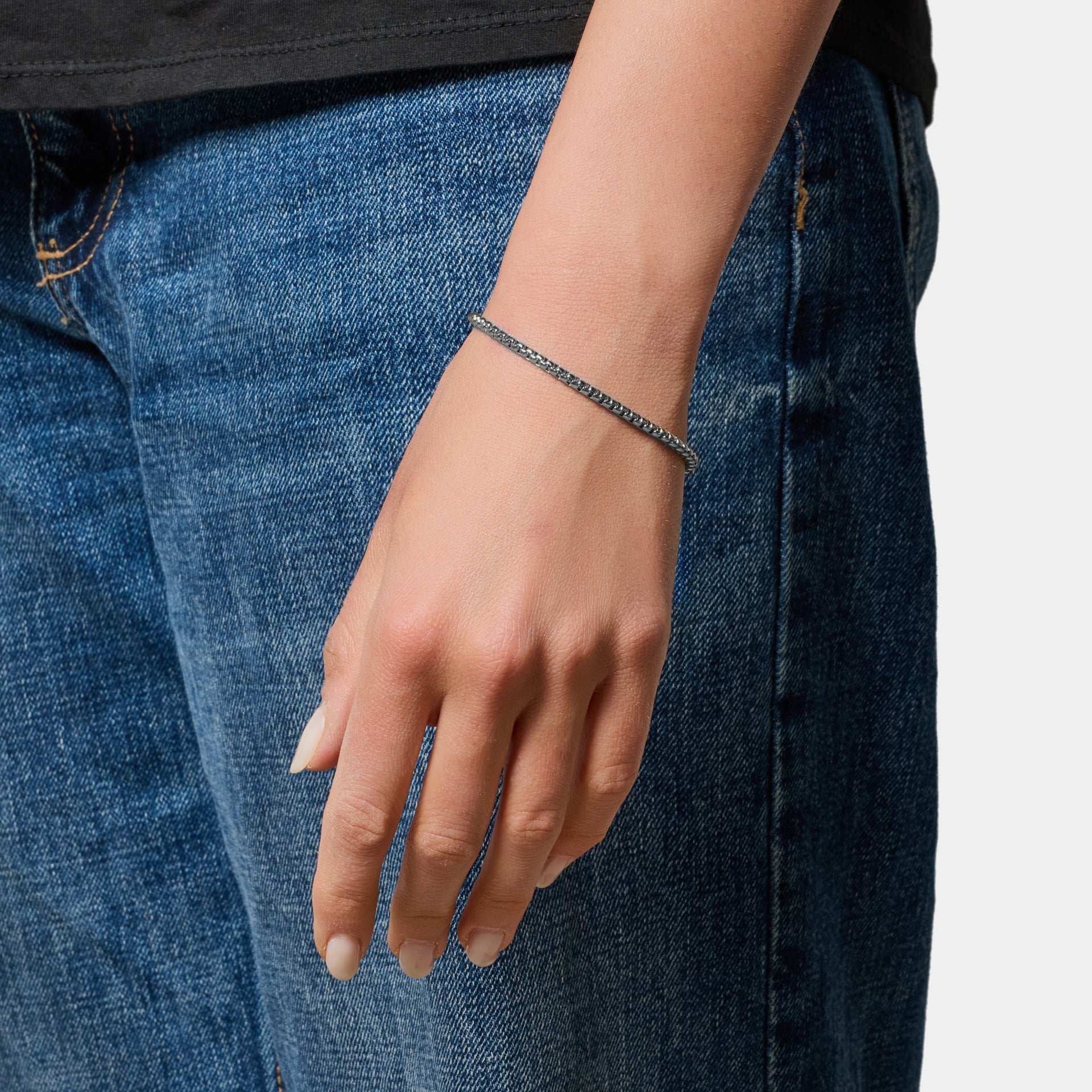Rounded Venetian link steel bracelet medium section 3 mm length 18 cm + 3 extension