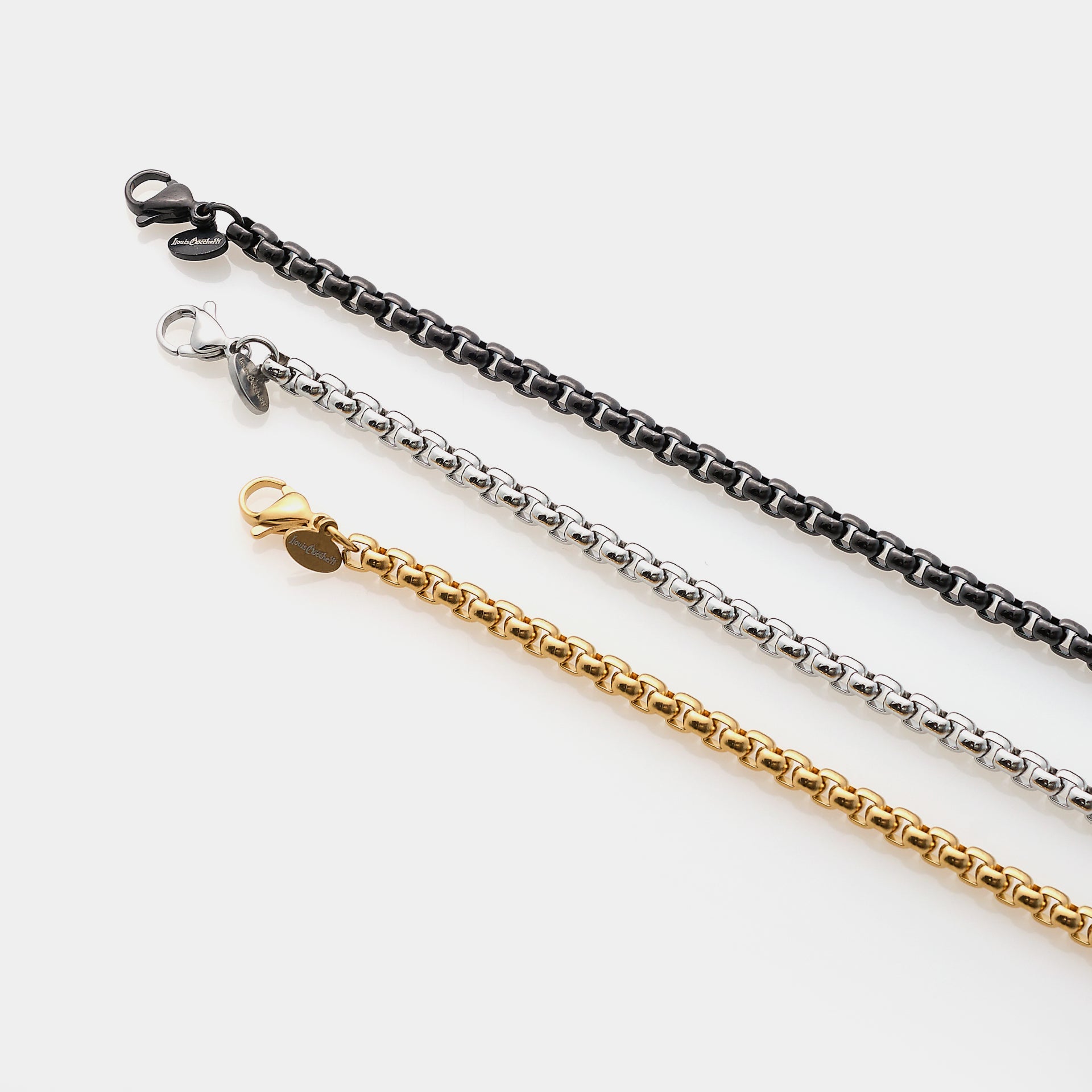 Rounded Venetian link steel bracelet medium section 4 mm length 18 cm + 3 extension