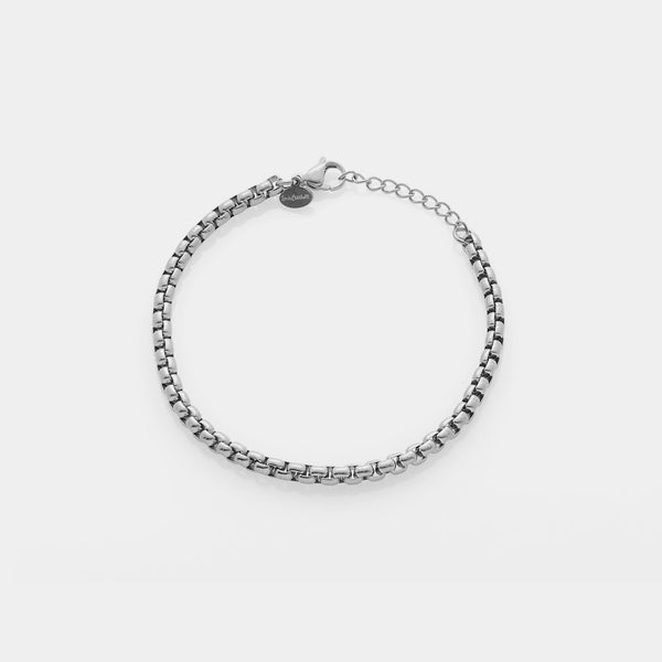 Bracciale acciaio maglia veneta stondata sezione media 4 mm lunghezza 18 cm + 3 allungo