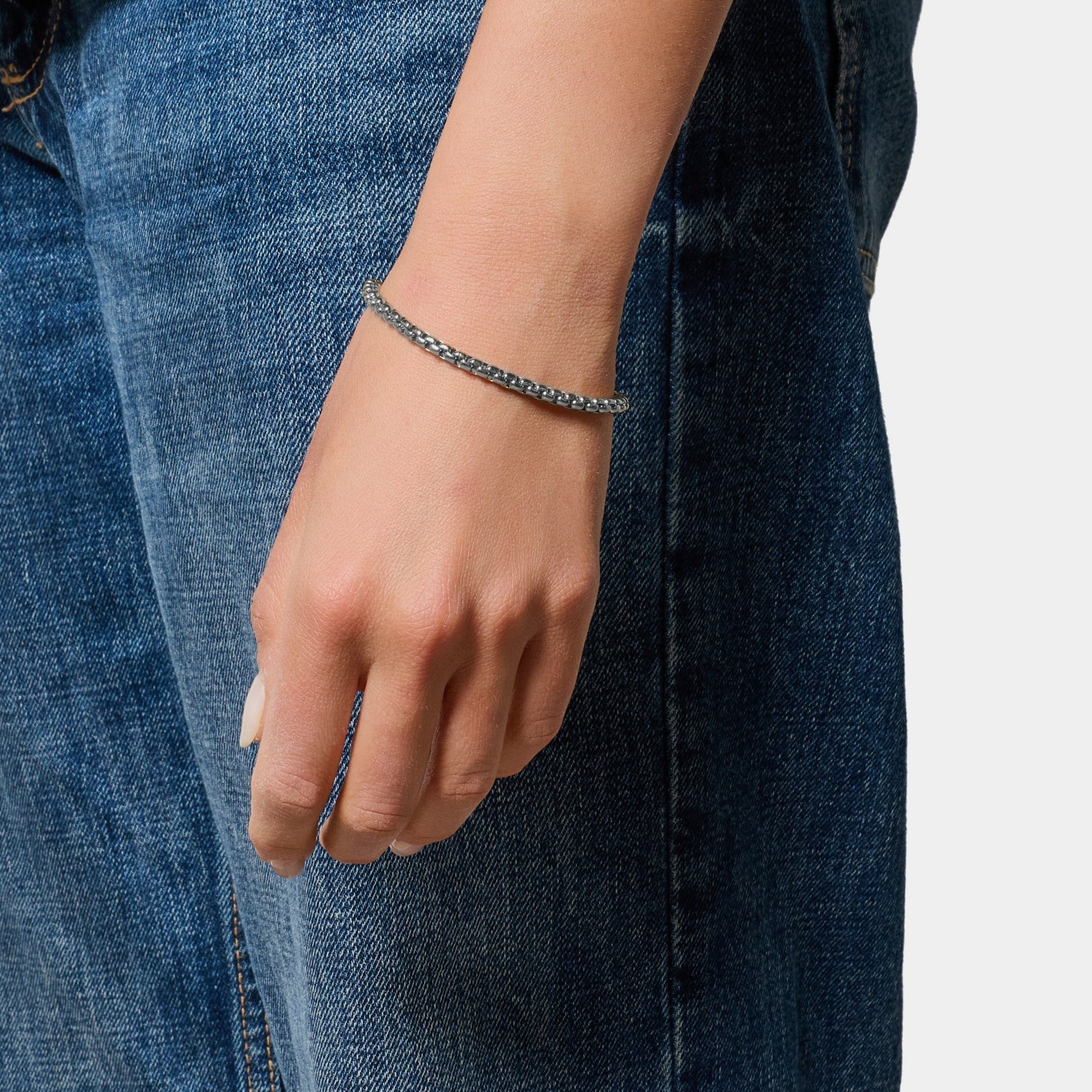 Rounded Venetian link steel bracelet medium section 4 mm length 18 cm + 3 extension