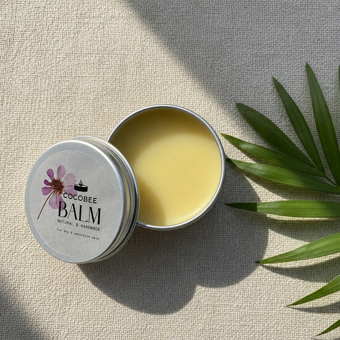 Open tin of CocoBee natural body balm - mango butter, jojoba oil, coconut wax