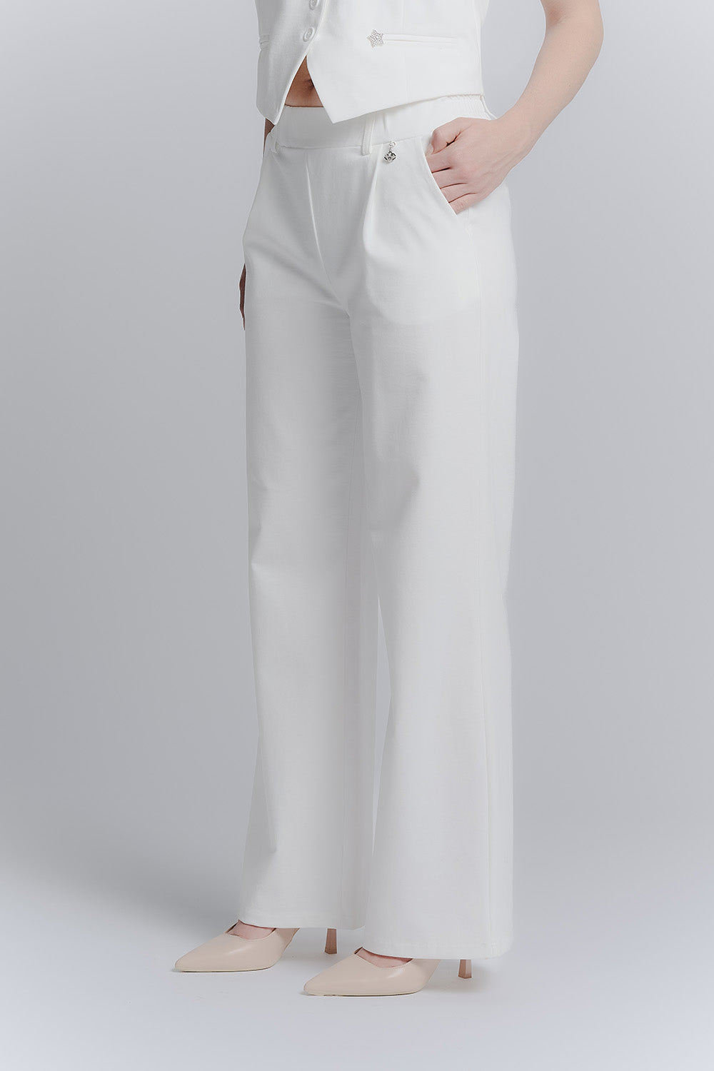 Pantalons Palazzo Brillants Blancs