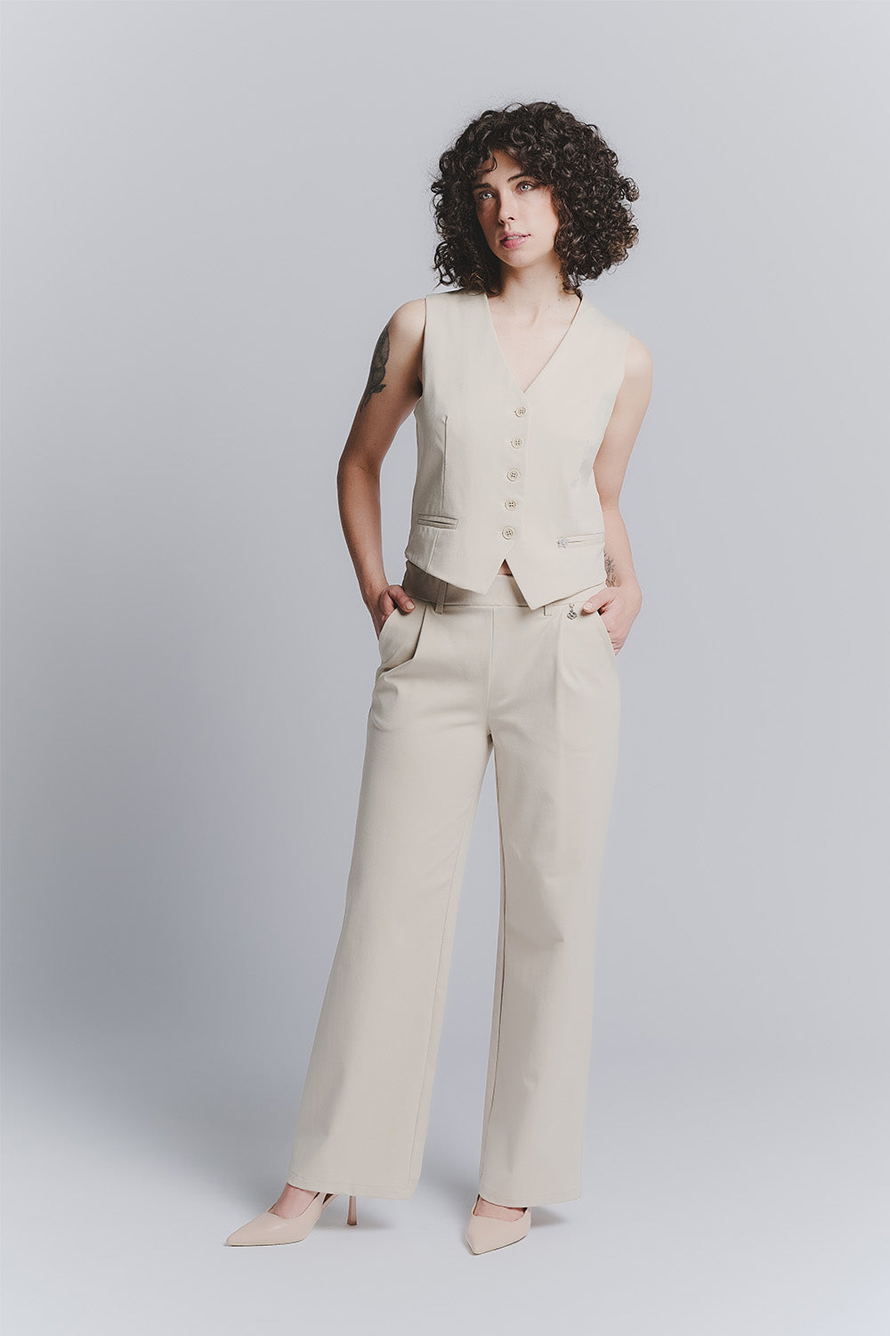 Beige Palazzo Pants Shine