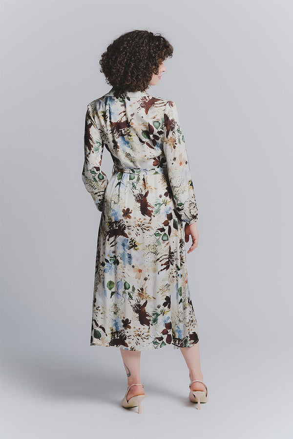 Long Chemisier with Light Blue Flowers