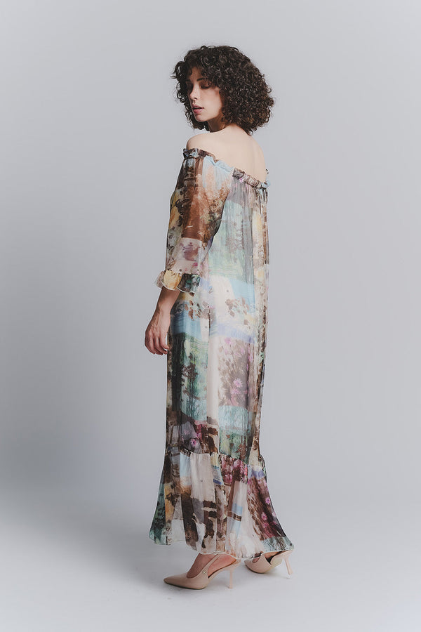 Robe Longue en Soie Panorama avec Col Bateau