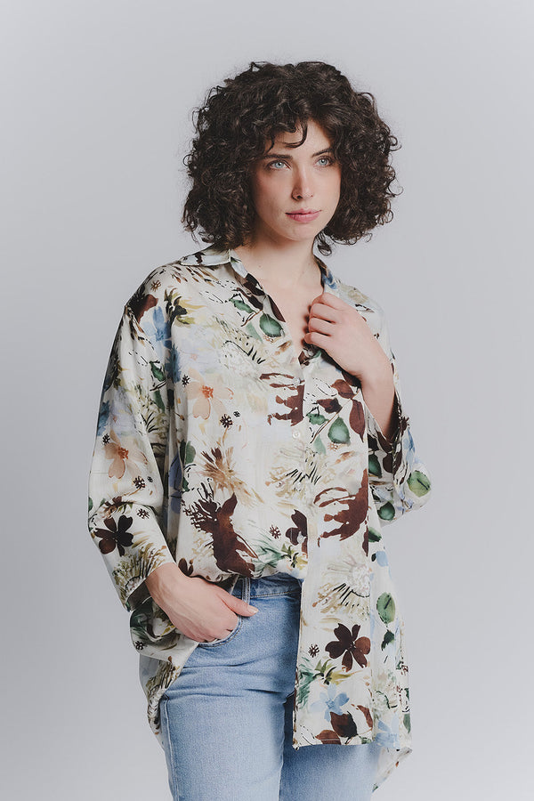 Button Flowers Light Blue Blouse