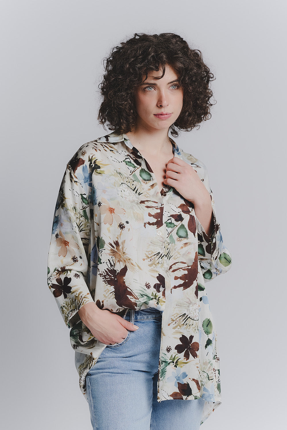 Button Flowers Light Blue Blouse