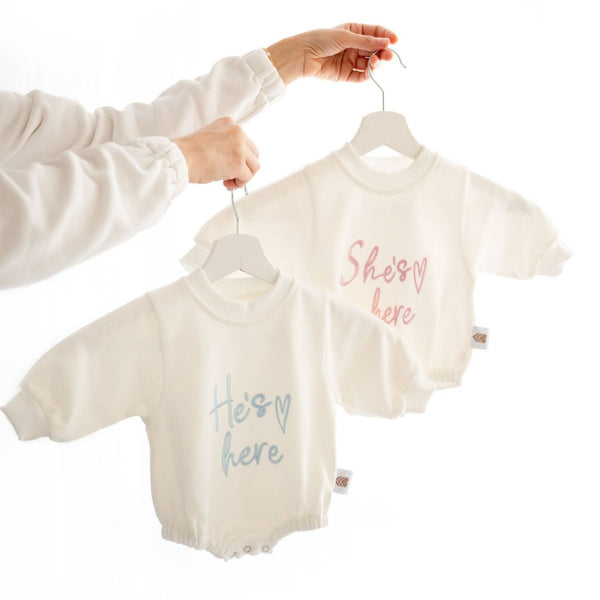 Amore Baby Bodysuit He/She Is Here
