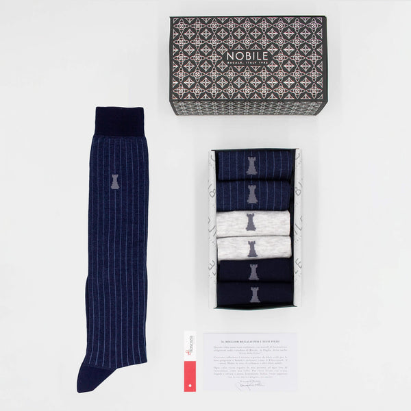 Wall Street Box of 6 Long Socks - 2x Ribbed/2x Solid Color/2x Mélange