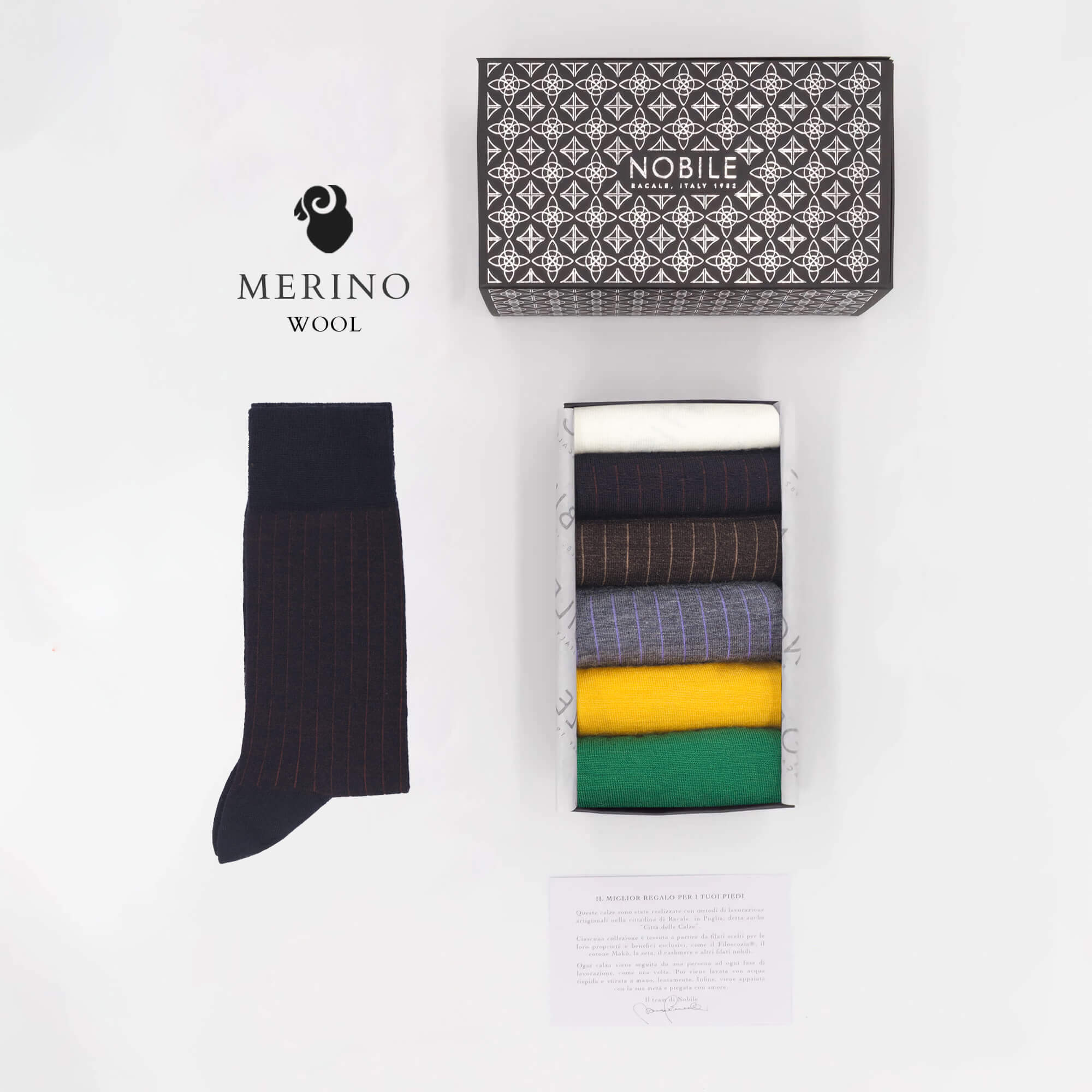 Tuscan Hills - Box of 6 Short Merino Wool Socks - Solid Color & Micro Rib