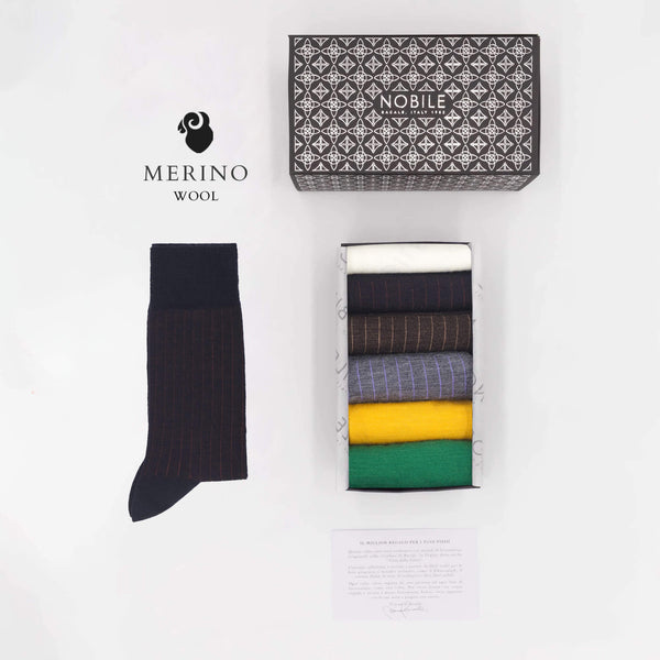 Tuscan Hills - Box of 6 Short Merino Wool Socks - Solid Color & Micro Rib