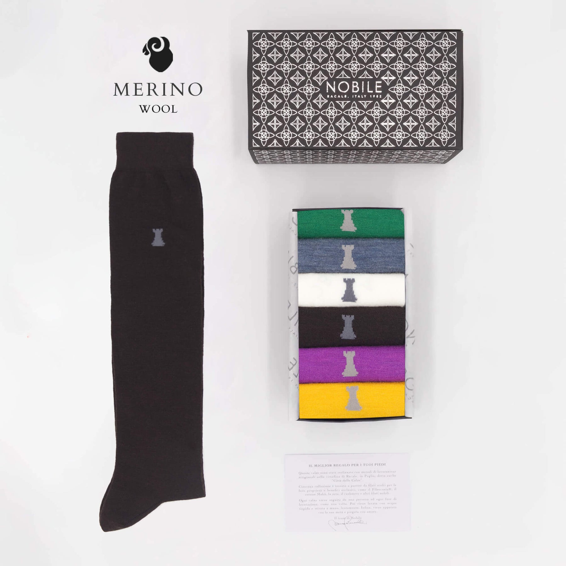 Prisma Merino - Box of 6 pairs of long Merino wool socks in solid colors