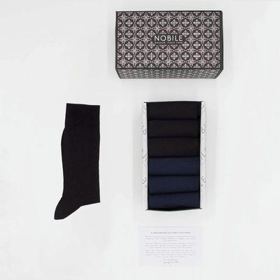 Box Calze Corte Chiffon in cashmere di Capra Hircus - 3x Nero/3x Blu