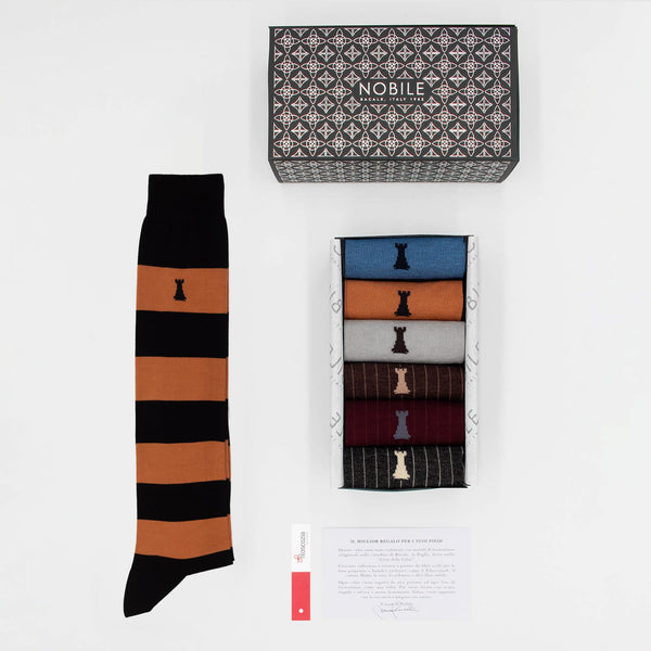 Klassieke Moderne Doos van 6 Lange Sokken - 3x Strepen/3x Geribbeld