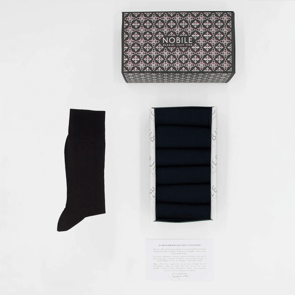 Short Chiffon Cashmere Goat Hircus Socks Box - 6 pairs black