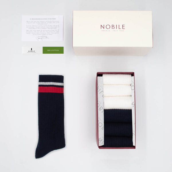 Harvard - Box of 6 striped organic cotton sports socks