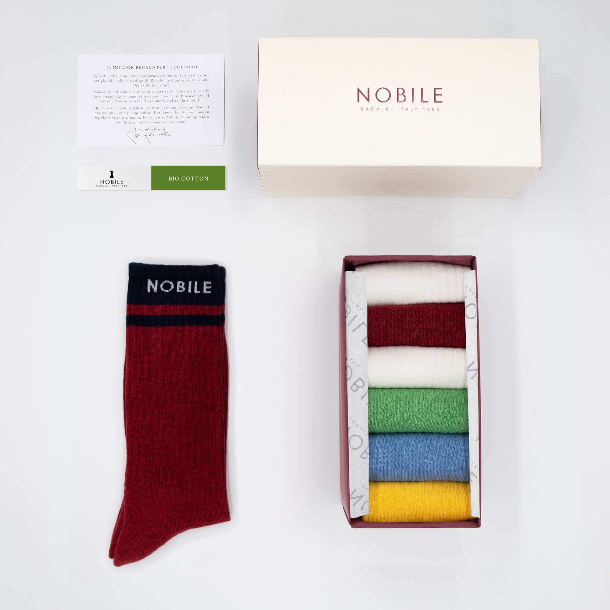 Le Mans - Box of 6 sports socks in organic cotton with Nobile writing