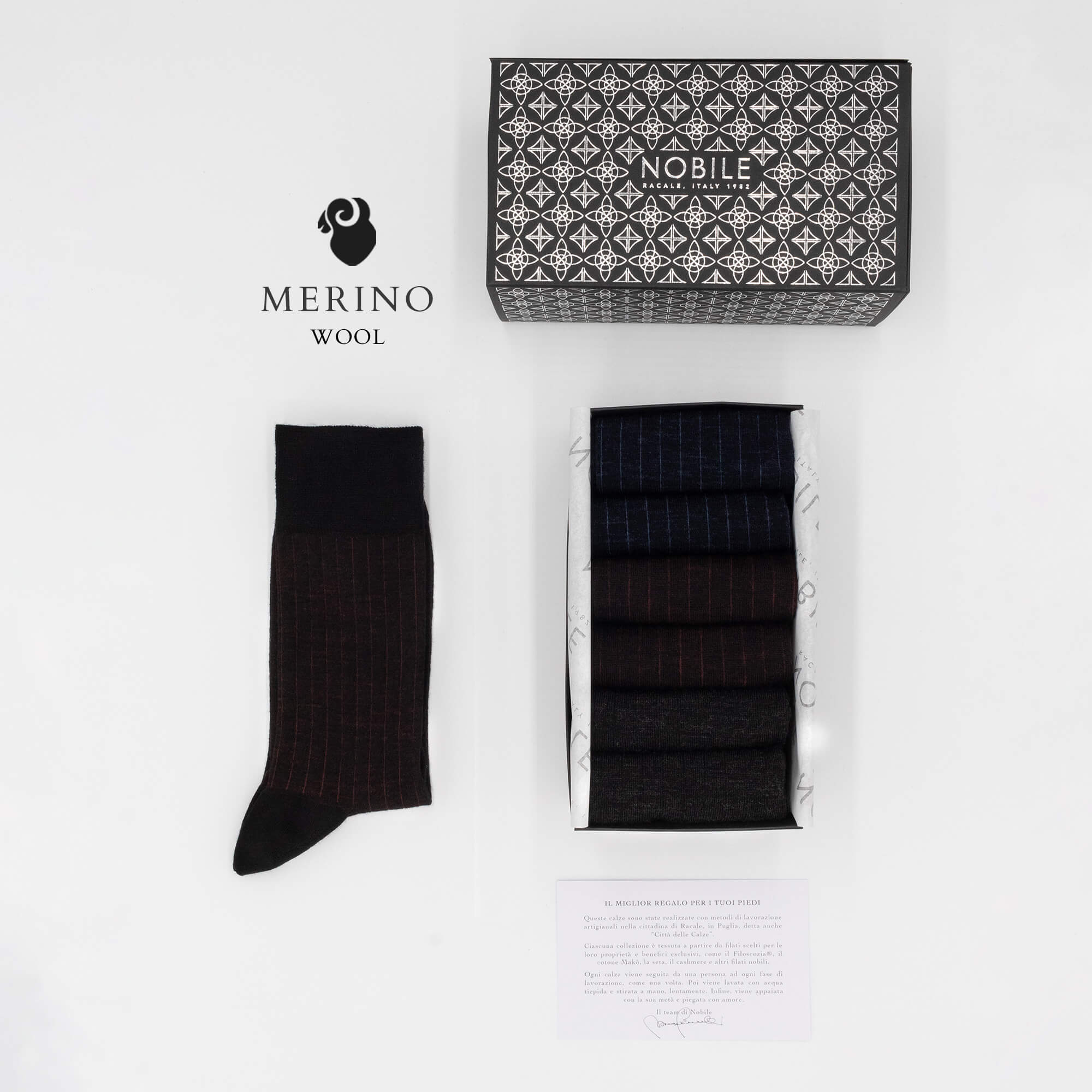 Northern Stripes - Box of 6 pairs of short fine ribbed Merino wool socks