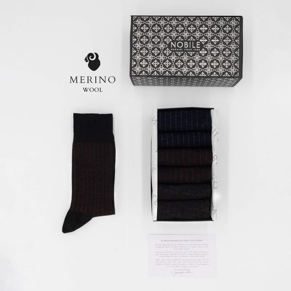 Northern Stripes - Box of 6 pairs of short fine ribbed Merino wool socks