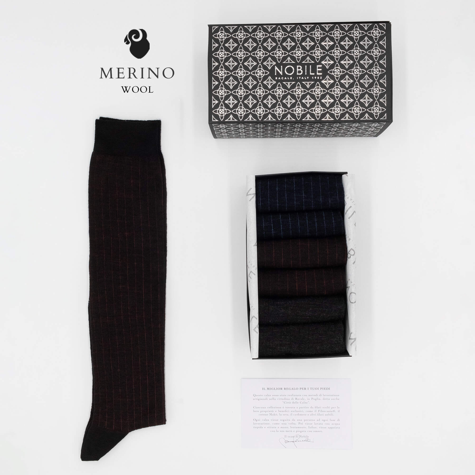 Northern Stripes - Box of 6 Long Fine Ribbed Merino Wool Socks