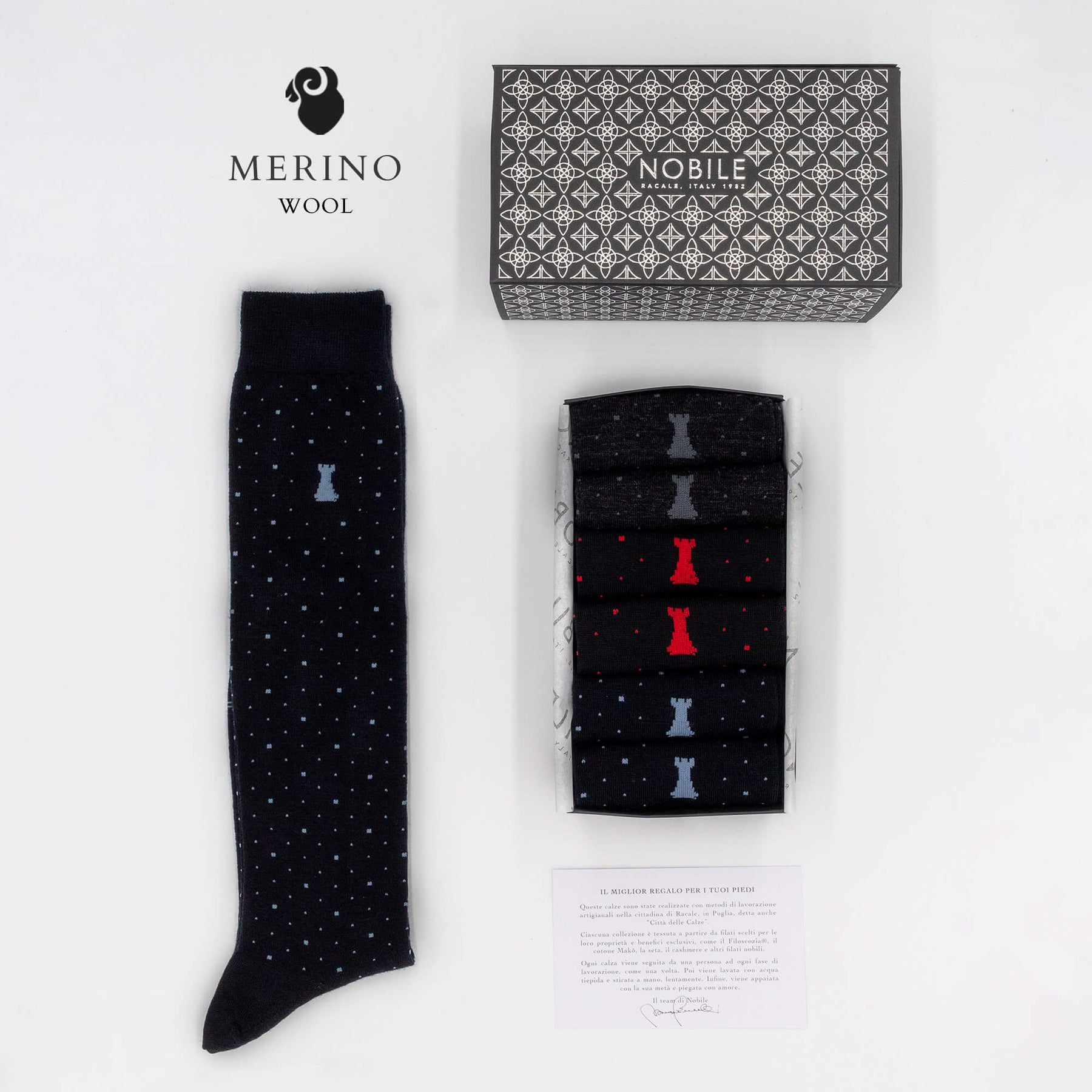 Soft Dots - Box of 6 Long Merino Wool Socks with Dots