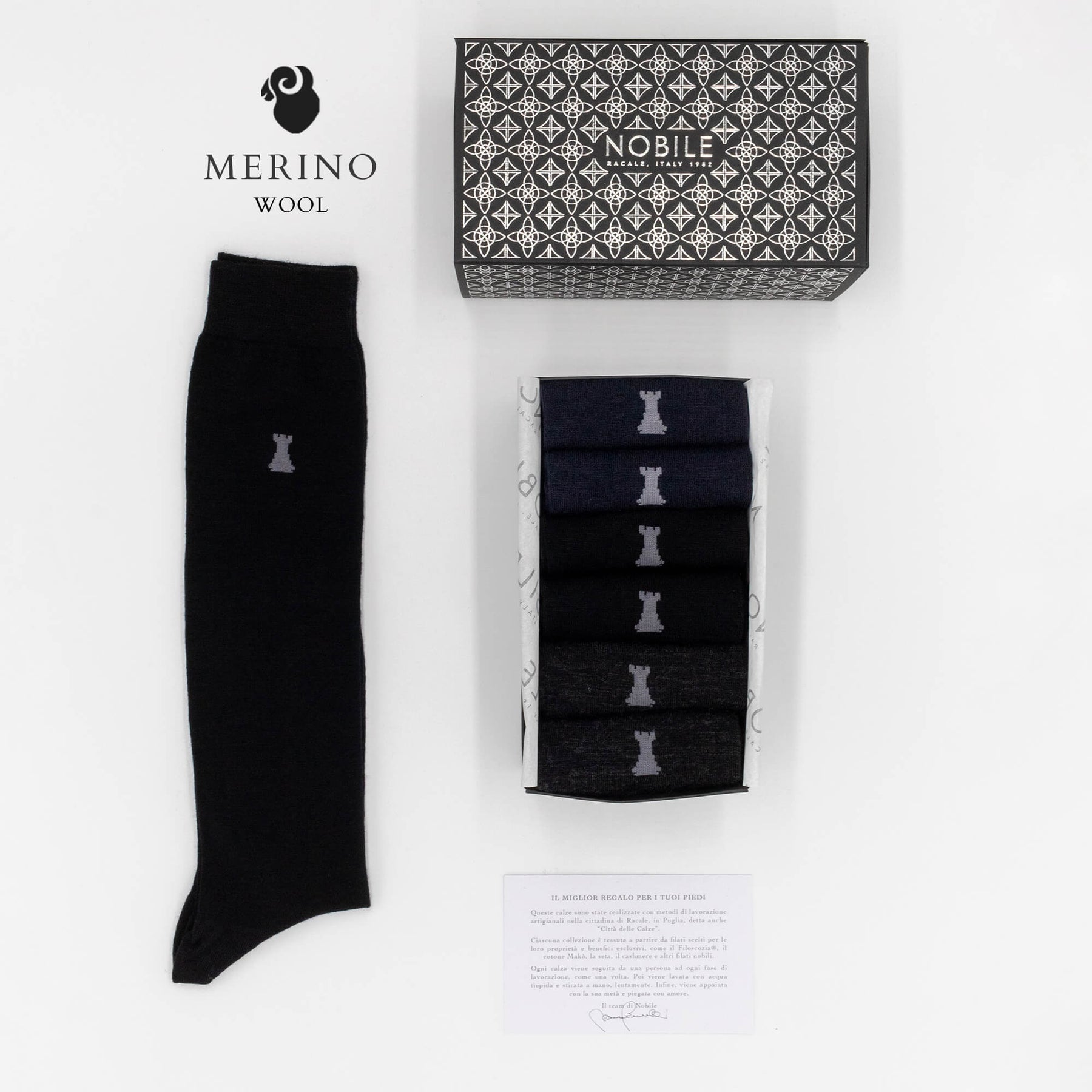 Merino Basic - Box of 6 pairs of long Merino wool socks in solid colors