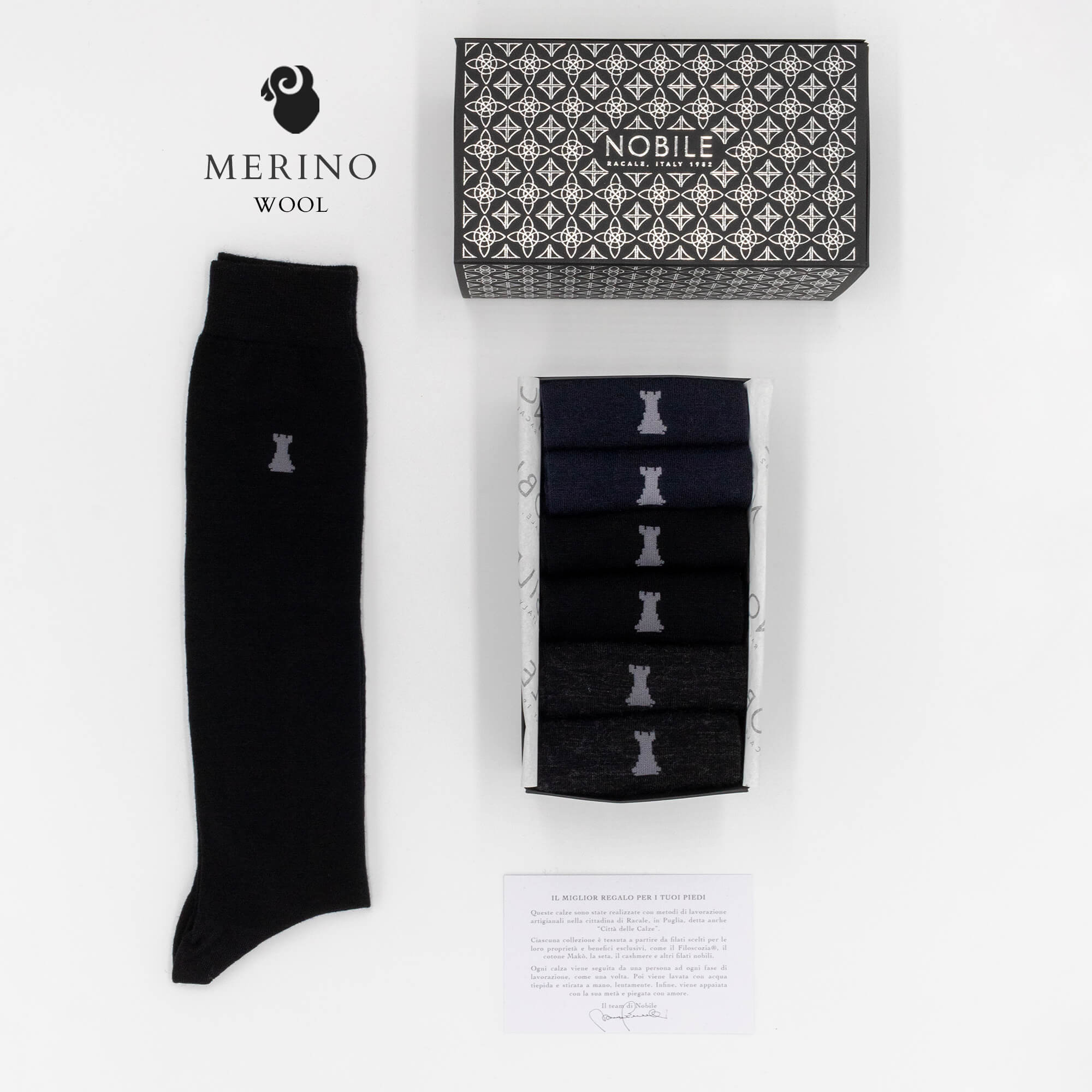 Merino Basic - Box of 6 pairs of long Merino wool socks in solid colors