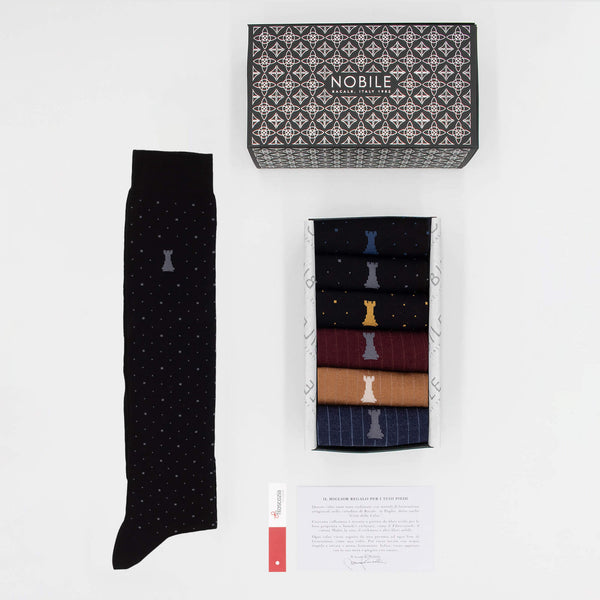 Starry Dinner Box of 6 Long Socks - 3x Ribbed & 3x Dots