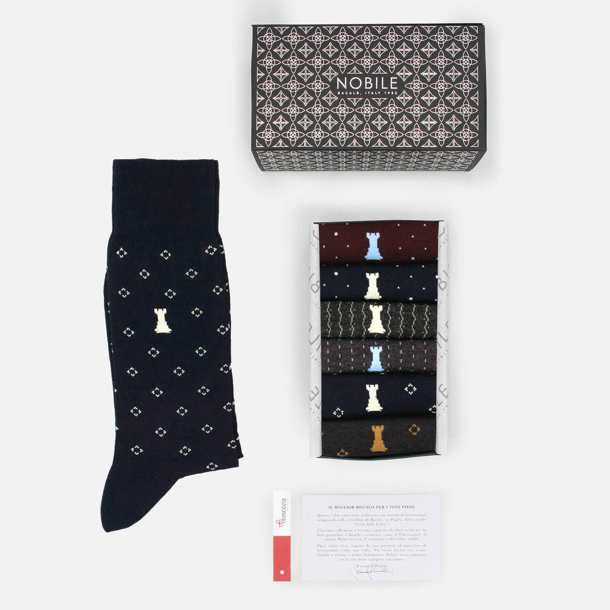 Box of 6 Pairs of Short Men's Socks in Filoscozia® - Tie Design