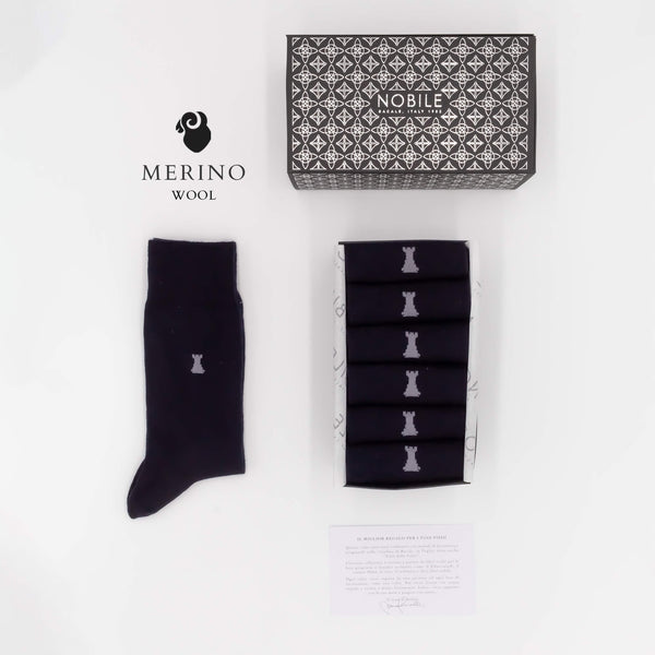 Merino Azul - Caja de 6 pares de calcetines cortos de lana Merino azul