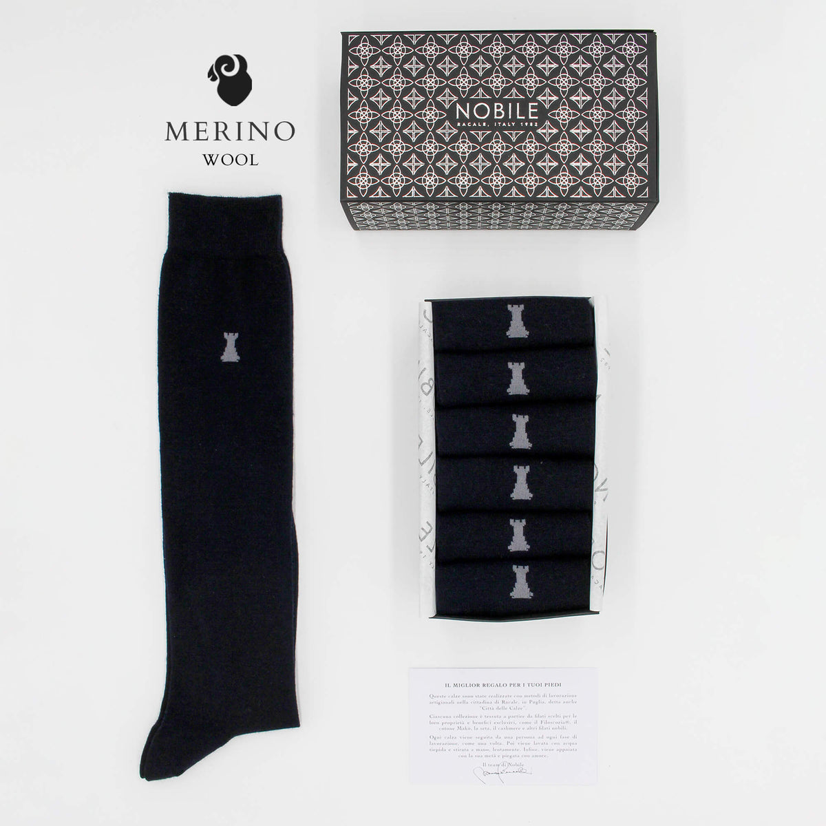 Modrý merino - Krabice 6 párů dlouhých ponožek z merino vlny