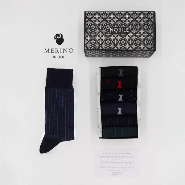 Casino Royale - Box of 6 Short Merino Wool Socks - Mixed Pattern