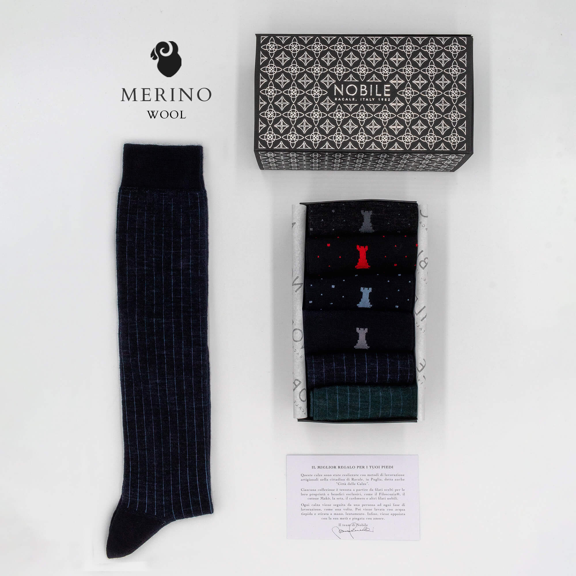 Casino Royale - Box of 6 Long Merino Wool Socks - Mixed Pattern