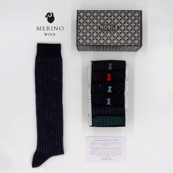 Casino Royale - Box of 6 Long Merino Wool Socks - Mixed Pattern